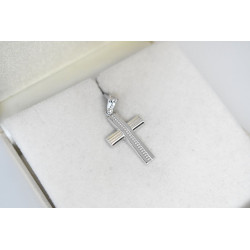 Λευκόχρυσος ανδρικός σταυρός με αλύσιδα 14 Καρατίων