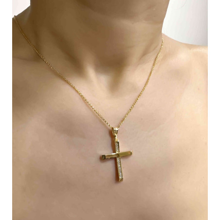 Χρυσός γυναικείος σταυρός με αλυσίδα 14 Καρατίων