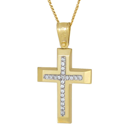 Χρυσός γυναικείος σταυρός με αλυσίδα 14 Καρατίων