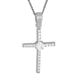 Λευκόχρυσος γυναικείος σταυρός με αλυσίδα 14 Καρατίων
