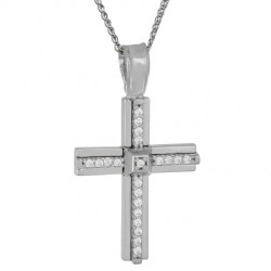 Λευκόχρυσος γυναικείος σταυρός με αλυσίδα 14 Καρατίων