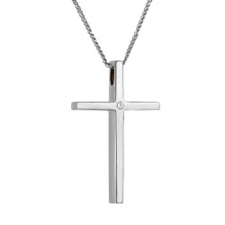 Λευκόχρυσος γυναικείος σταυρός με διαμάντια και αλυσίδα 14 Καρατίων