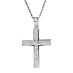 Λευκόχρυσος Ανδρικός σταυρός με αλυσίδα 14 Καρατίων