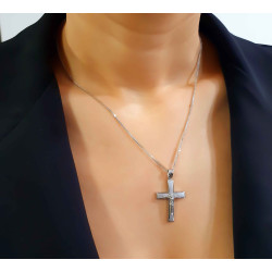 Λευκόχρυσος Ανδρικός σταυρός με αλυσίδα 14 Καρατίων