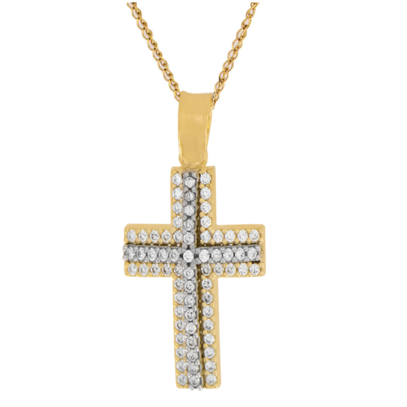 Χρυσός γυναικείος σταυρός με αλυσίδα 14 Καρατίων
