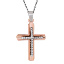 Λευκόχρυσος γυναικείος σταυρός με αλυσίδα 14 Καρατίων