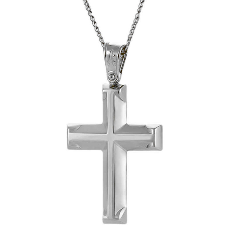 Λευκόχρυσος ανδρικός σταυρός με αλύσιδα 14 Καρατίων