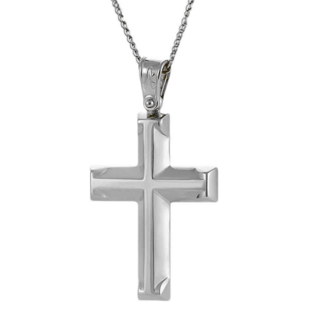 Λευκόχρυσος ανδρικός σταυρός με αλύσιδα 14 Καρατίων