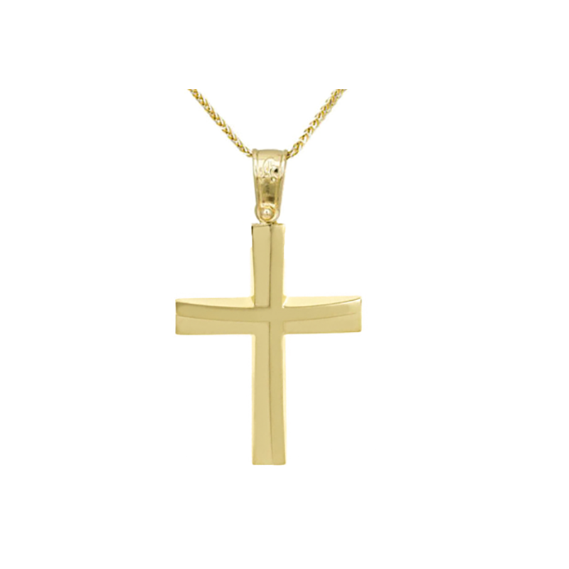 Χρυσός Ανδρικός σταυρός με αλυσίδα 14 Καρατίων