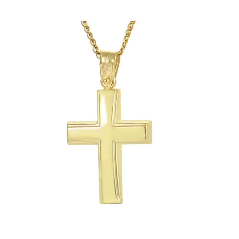 Χρυσός Ανδρικός σταυρός με αλυσίδα 14 Καρατίων