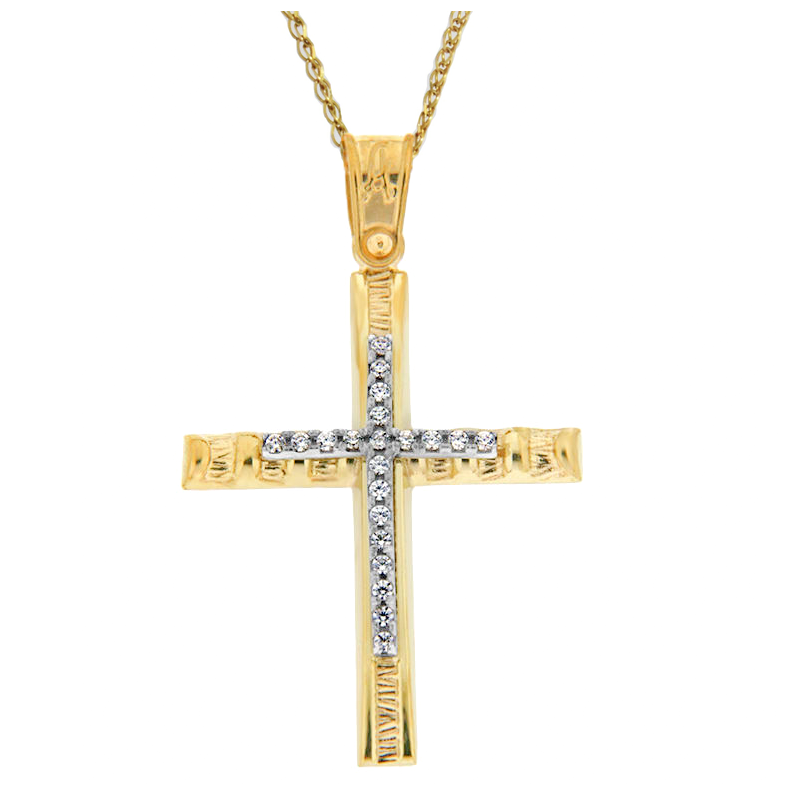 Χρυσός γυναικείος σταυρός με αλυσίδα 14 Καρατίων