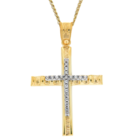 Χρυσός γυναικείος σταυρός με αλυσίδα 14 Καρατίων