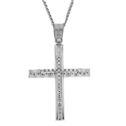 Λευκόχρυσος γυναικείος σταυρός με αλυσίδα 14 Καρατίων