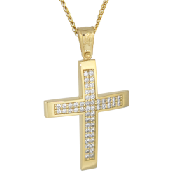 Χρυσός γυναικείος σταυρός με αλυσίδα 14 Καρατίων
