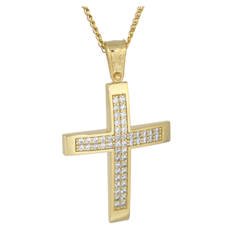 Χρυσός γυναικείος σταυρός με αλυσίδα 14 Καρατίων