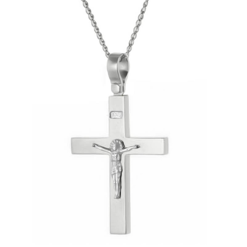 Λευκόχρυσος ανδρικός σταυρός με Αυλίδα 9 Καρατίων