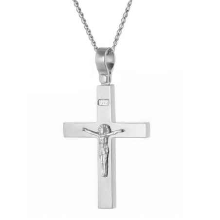 Λευκόχρυσος ανδρικός σταυρός με Αυλίδα 9 Καρατίων