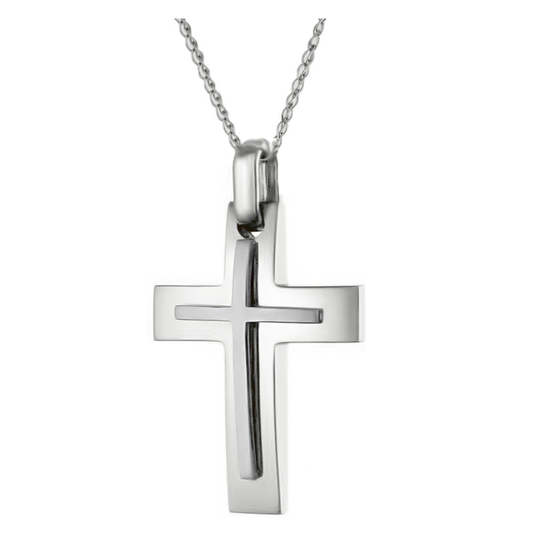 Λευκόχρυσος ανδρικός σταυρός με Αυλίδα 9 Καρατίων