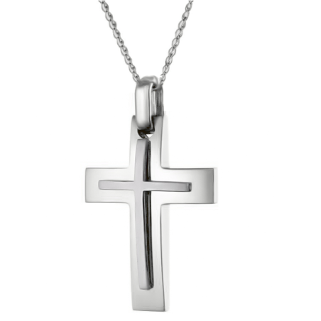 Λευκόχρυσος ανδρικός σταυρός με Αυλίδα 9 Καρατίων