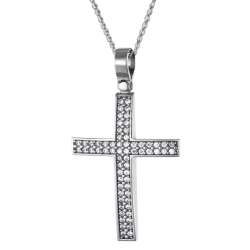 Λευκόχρυσος γυναικείος Σταυρός Με Αλυσίδα 9 Καρατίων