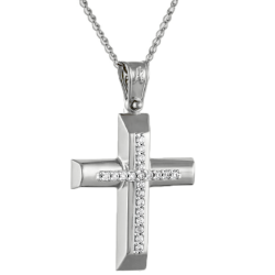 Λευκόχρυσος γυναικείος Σταυρός Με Αλυσίδα 9 Καρατίων