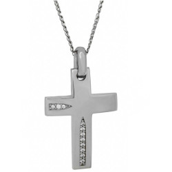 Λευκόχρυσος γυναικείος Σταυρός Με Αλυσίδα 9 Καρατίων