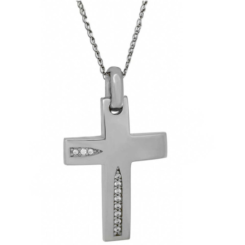 Λευκόχρυσος γυναικείος Σταυρός Με Αλυσίδα 9 Καρατίων