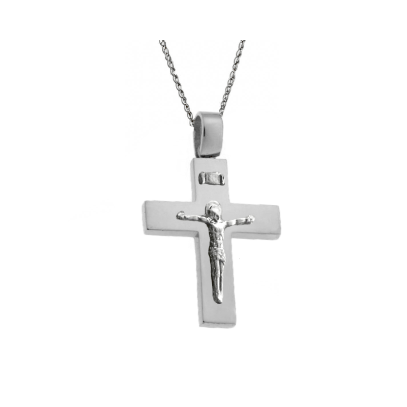 Λευκόχρυσος ανδρικός σταυρός με Αυλίδα 9 Καρατίων