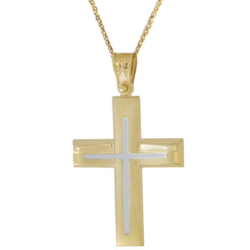 Χρυσός Ανδρικός σταυρός με αλυσίδα 14 Καρατίων