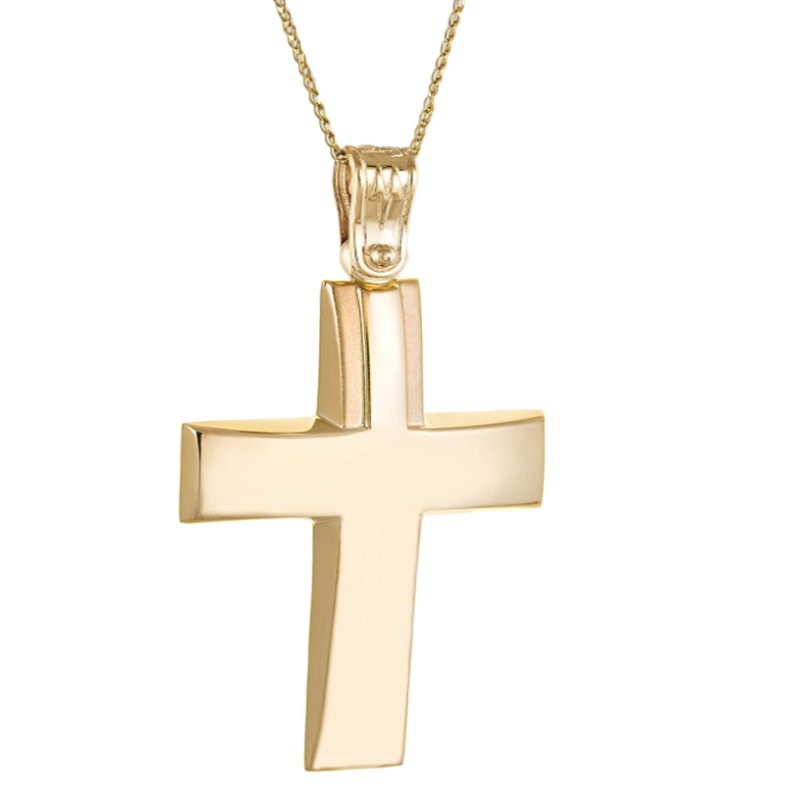 Χρυσός Ανδρικός σταυρός με αλυσίδα 14 Καρατίων