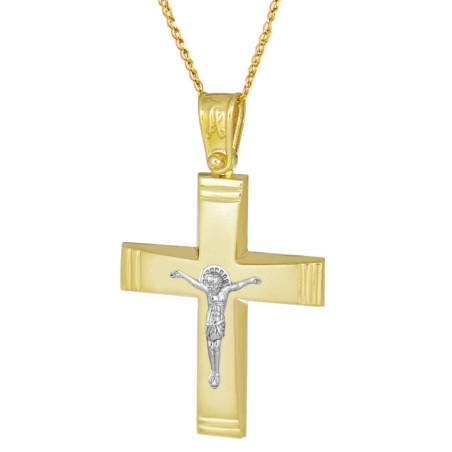 Χρυσός Ανδρικός σταυρός με αλυσίδα 14 Καρατίων
