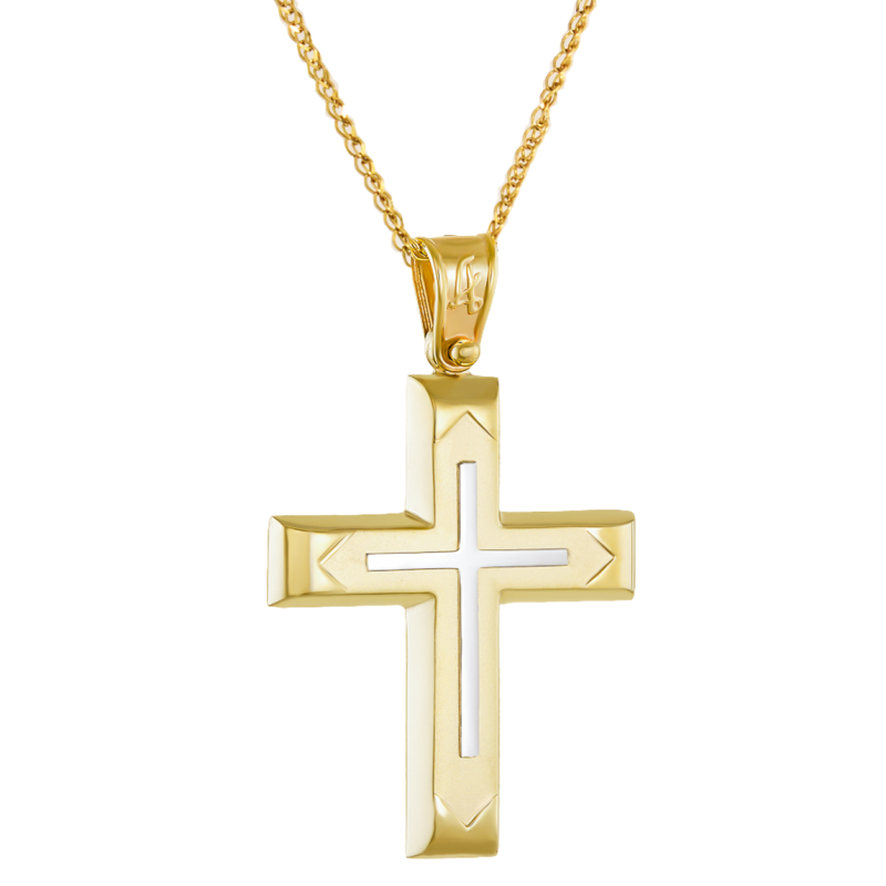 Χρυσός Ανδρικός σταυρός με αλυσίδα 14 Καρατίων