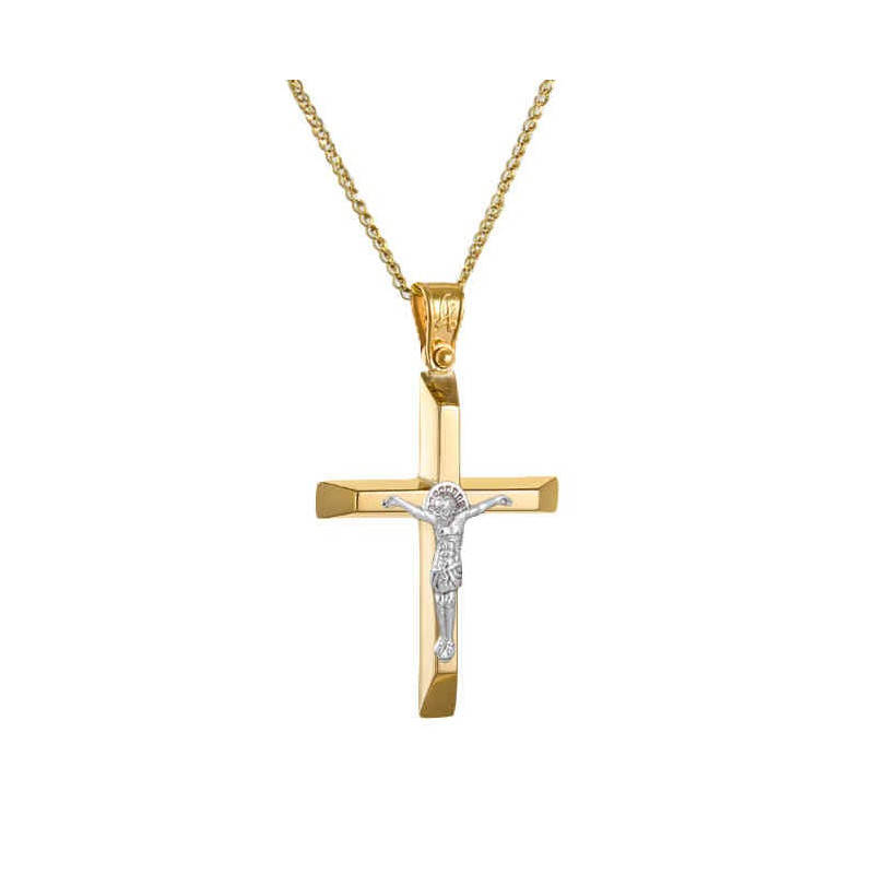 Χρυσός Ανδρικός σταυρός με αλυσίδα 14 Καρατίων