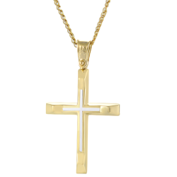 Χρυσός Ανδρικός σταυρός με αλυσίδα 14 Καρατίων