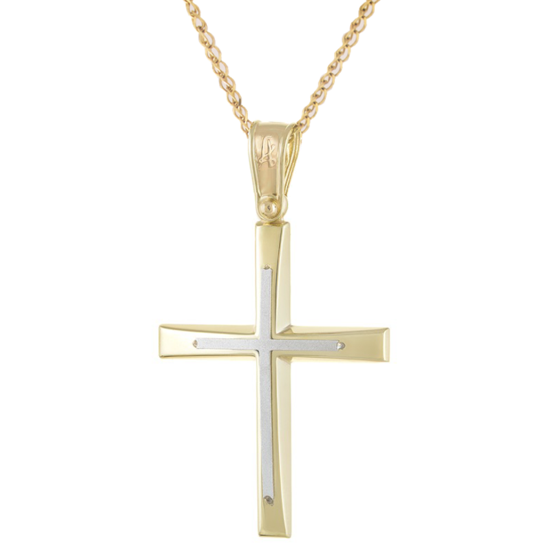 Χρυσός Ανδρικός σταυρός με αλυσίδα 14 Καρατίων