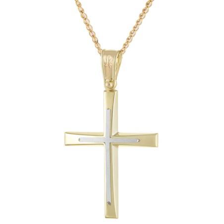 Χρυσός Ανδρικός σταυρός με αλυσίδα 14 Καρατίων