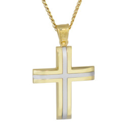 Χρυσός Ανδρικός σταυρός με αλυσίδα 14 Καρατίων