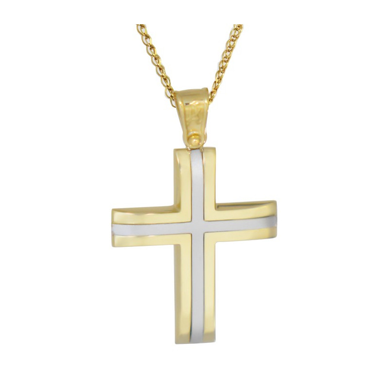 Χρυσός Ανδρικός σταυρός με αλυσίδα 14 Καρατίων