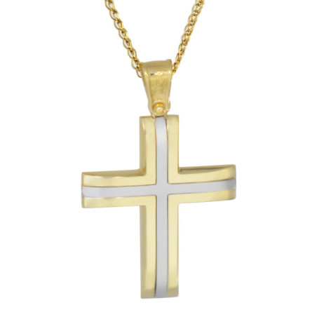 Χρυσός Ανδρικός σταυρός με αλυσίδα 14 Καρατίων