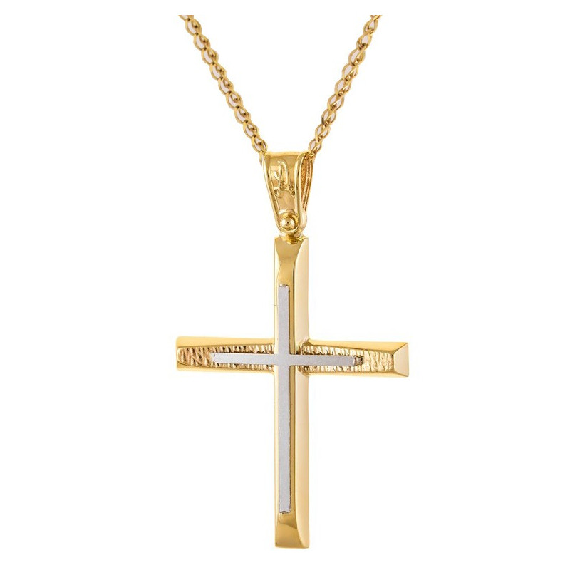 Χρυσός Ανδρικός σταυρός με αλυσίδα 14 Καρατίων