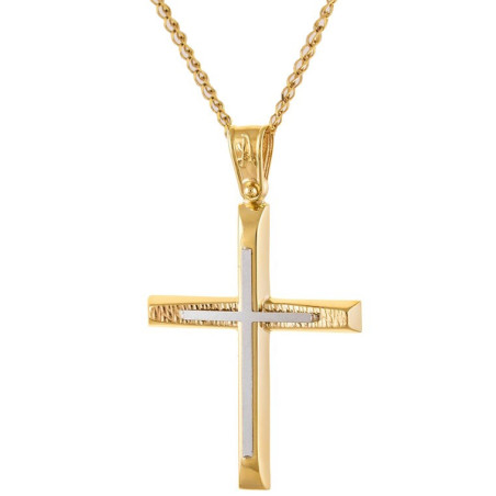 Χρυσός Ανδρικός σταυρός με αλυσίδα 14 Καρατίων