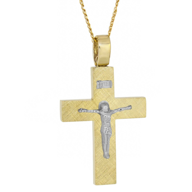 Χρυσός ανδρικός σταυρός με αλυσίδα 14 Καρατίων
