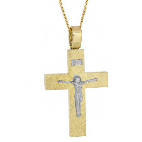Χρυσός ανδρικός σταυρός με αλυσίδα 14 Καρατίων