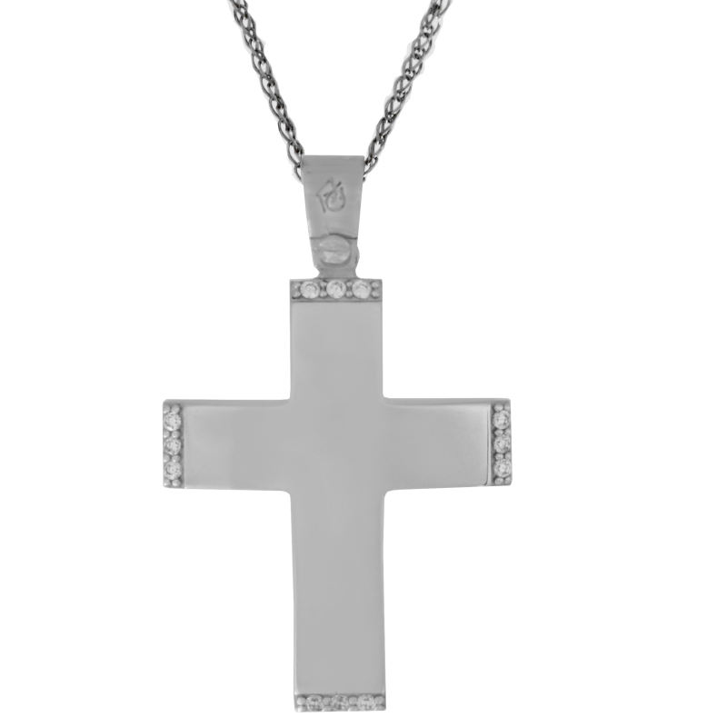 Λευκόχρυσος γυναικείος σταυρός με αλυσίδα 14 Καρατίων