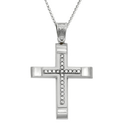 Λευκόχρυσος γυναικείος σταυρός με αλυσίδα 14 Καρατίων