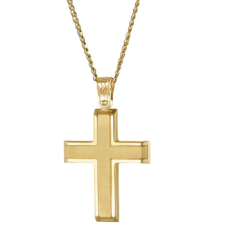 Χρυσός Ανδρικός σταυρός με αλυσίδα 14 Καρατίων