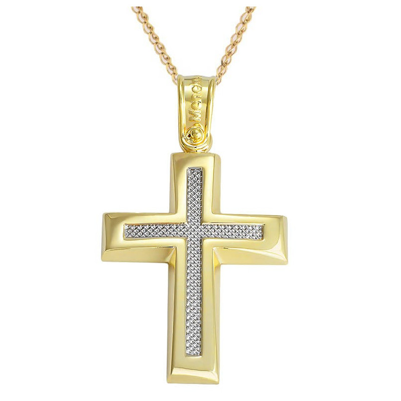 Χρυσός Ανδρικός σταυρός με αλυσίδα 14 Καρατίων