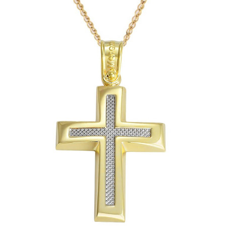 Χρυσός Ανδρικός σταυρός με αλυσίδα 14 Καρατίων