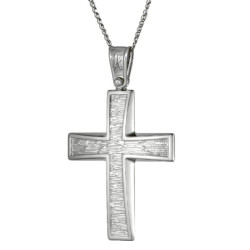 Λευκόχρυσος ανδρικός σταυρός με αλύσιδα 14 Καρατίων