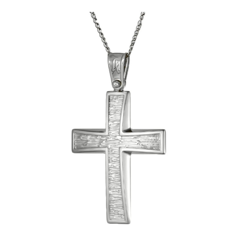 Λευκόχρυσος ανδρικός σταυρός με αλύσιδα 14 Καρατίων